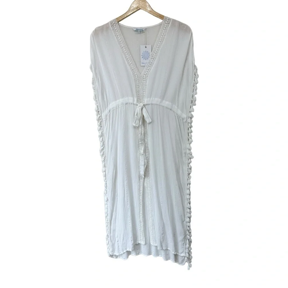 Blue Island Summer Sleeveless Swim Dress Coverup, White, Medium